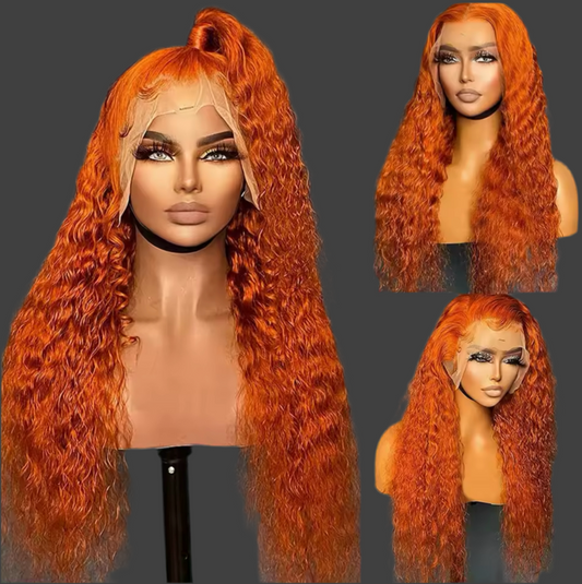 Orange Ginger Lace Front Wig Human Hair 13x6 transparent Lace 36 inches