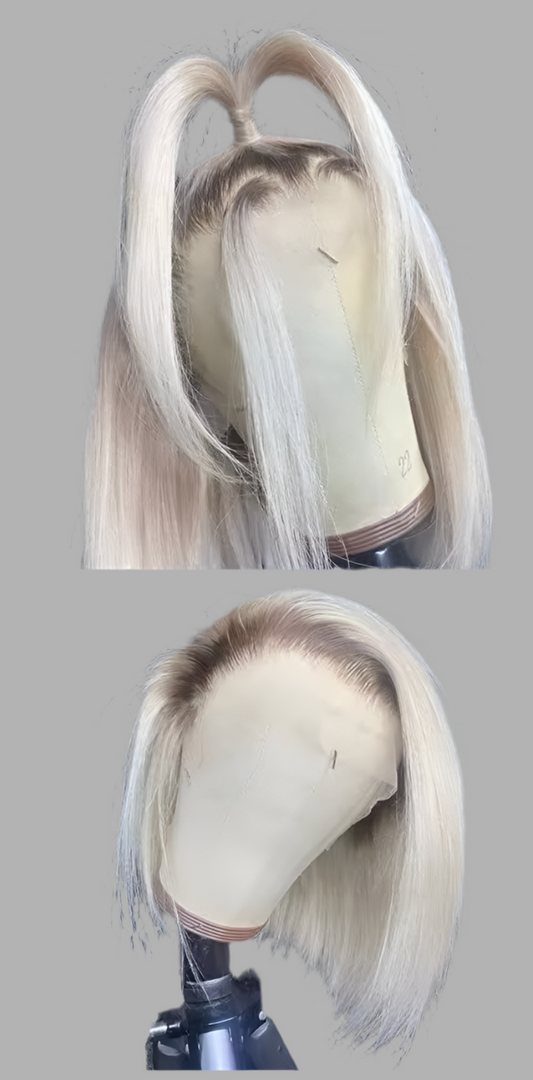 13x6 16 inch white platinum ash blonde bob w/dark roots